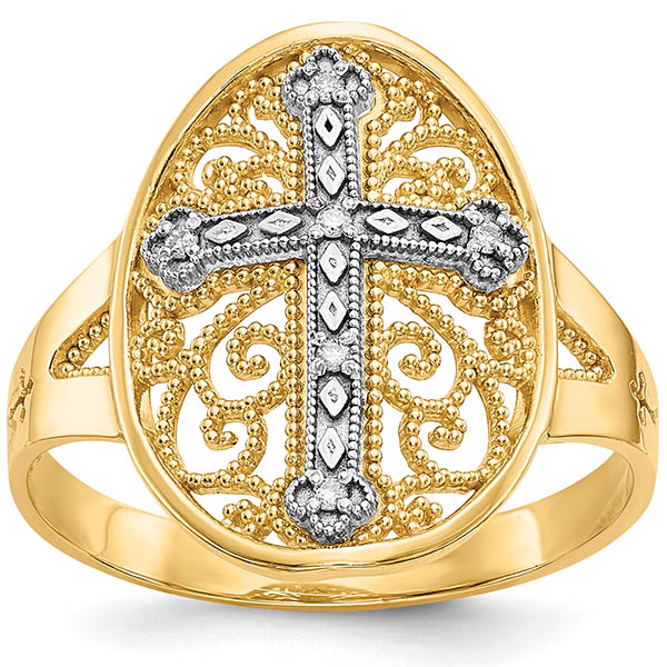 Filigree Cross Ring, 14K Two-Tone Gold