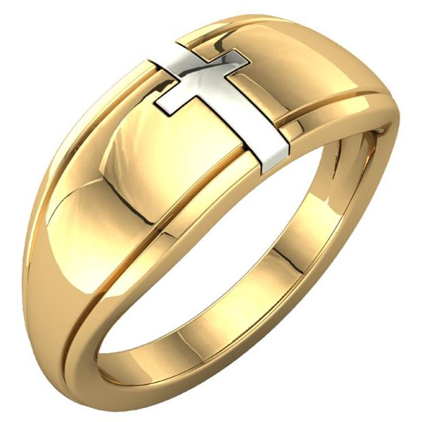 mens two tone gold cross ring