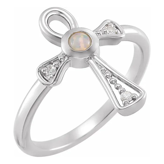 Opal Ankh Ring 14K White Gold