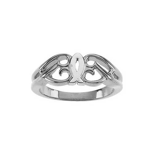 Sterling Silver Christian Ichthus Heart Ring