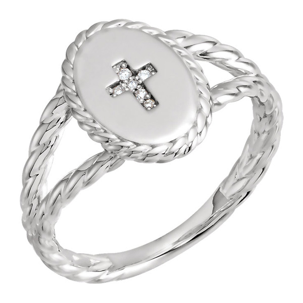 Women's Twisted Diamond Cross Ring, 14K White Gold