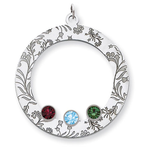 Sterling Silver Floral Circle Family Pendant with 3 Stones