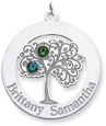 Sterling Silver Family Tree Circle Pendant with 2 Stones