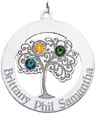Sterling Silver Family Tree Circle Pendant with 3 Stones