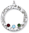 Sterling Silver Floral Circle Family Pendant with 3 Stones