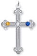 Sterling Silver Fleur De Lis Cross with 2 Stones