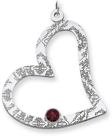 Sterling Silver Floral Heart Family Pendant with 1 Stone