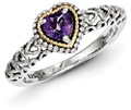 Heart Amethyst Sterling Silver and 14K Gold Ring