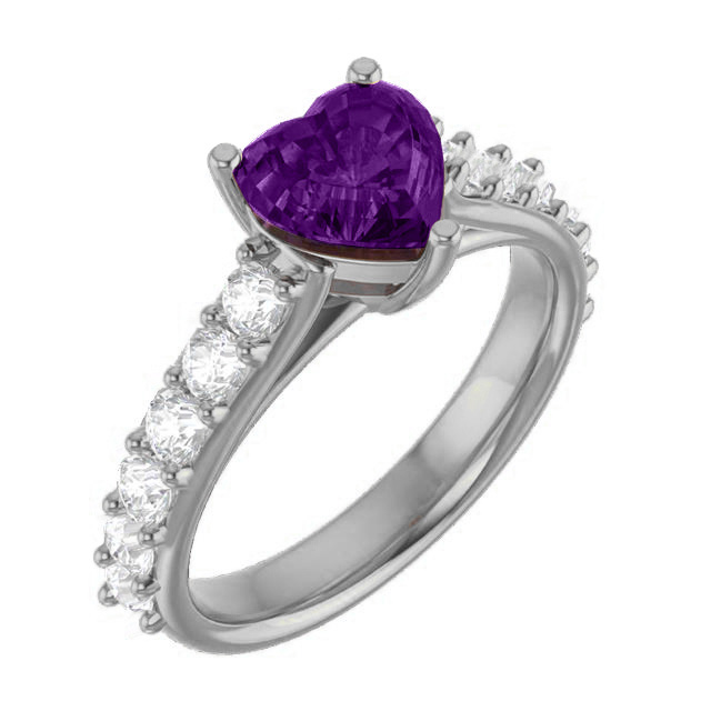 Heart Amethyst and 3/4 Carat Diamond Ring in 14K White Gold