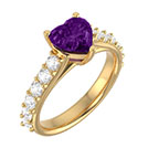 Heart-Shaped Amethyst and 3/4 Carat Diamond Ring in 14K Gold
