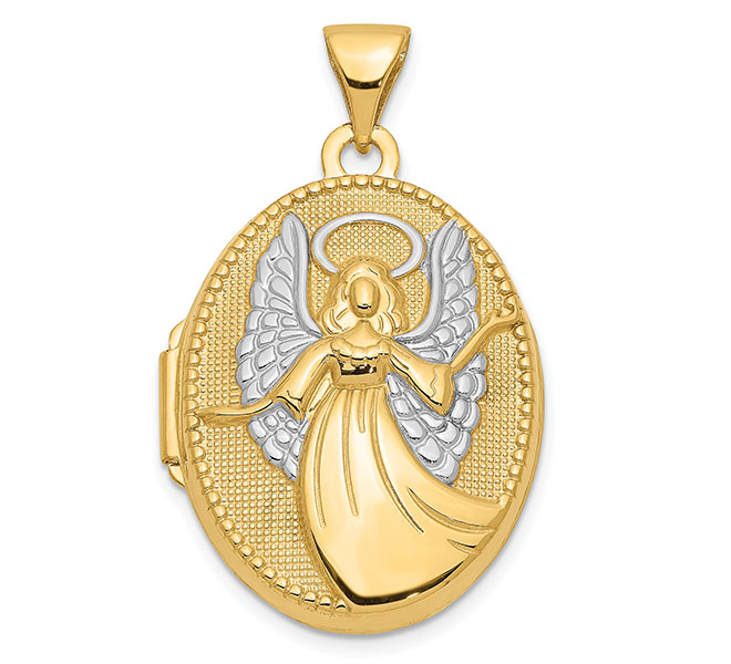 14k gold guardian angel oval locket pendant
