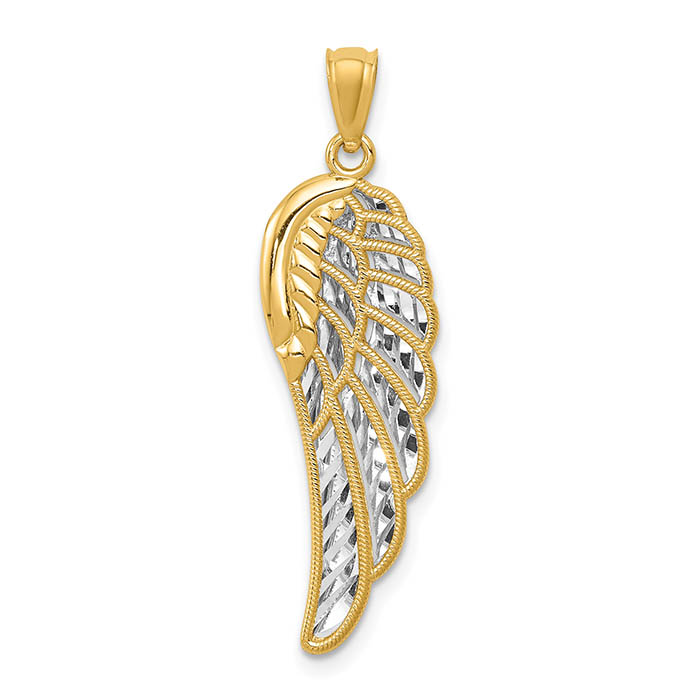 14k gold two-tone angel wing pendant