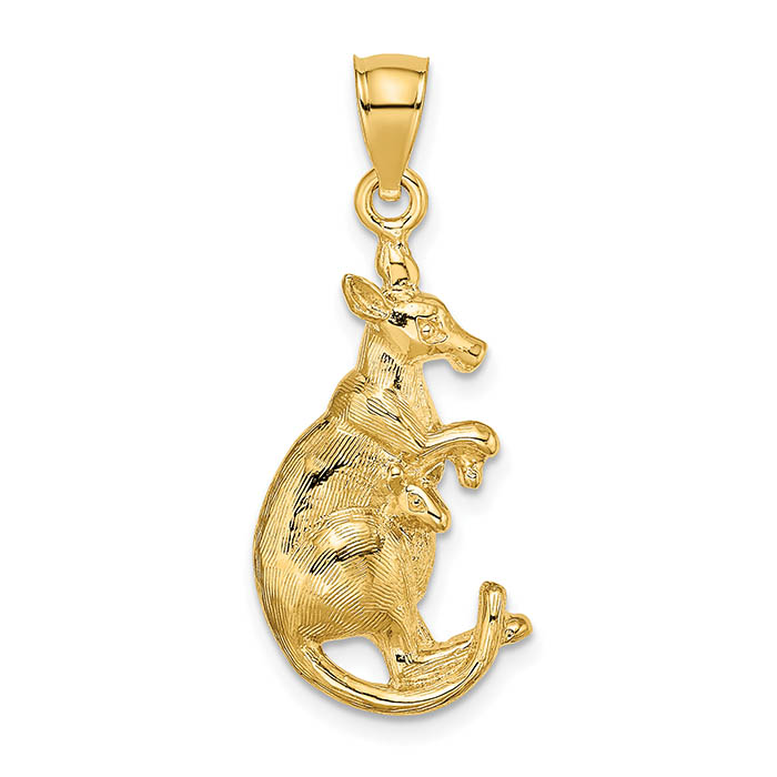 kangaroo pendant with baby kangaroo in pouch 14k gold