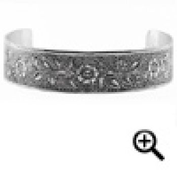 Antique-Style Engraved Flower Cuff Bangle Bracelet in Sterling Silver 2