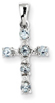 Aquamarine Christian Cross Pendant, Sterling Silver