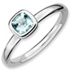 Cushion-Cut Aquamarine Bezel-Set Polished Gemstone Ring in Sterling Silver