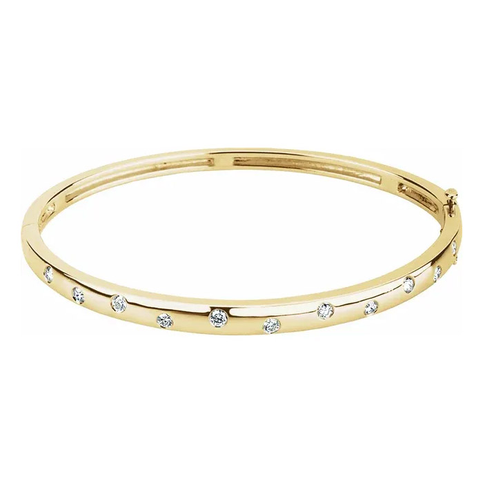 Staggered 1/2 Carat Diamond Bangle Bracelet in 14K Gold