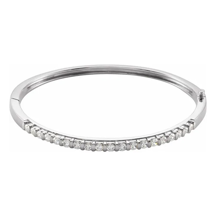 14K White Gold 1.15 Carat Hinged Diamond Bangle Bracelet
