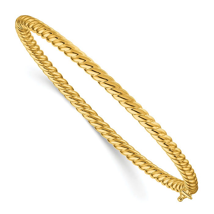 Italian 3.6mm Twisted Rope Bangle Bracelet 14K Gold