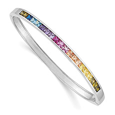Multi-Color Princess-Cut Bangle Bracelet Sterling Silver