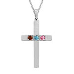 3 Gemstone Personalized Birthstone Cross Necklace White Gold
