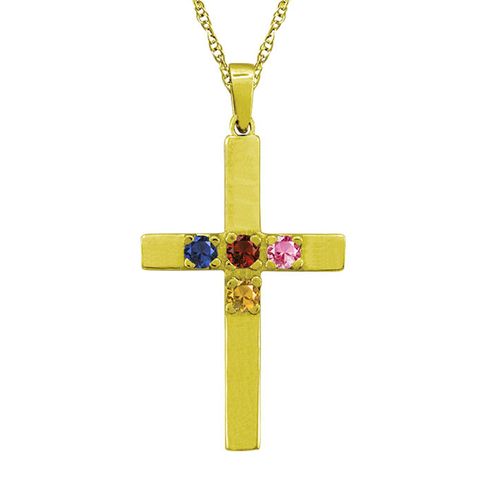 4 Birthstone Personalized Gemstone Cross Necklace