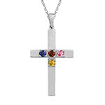 4 Gemstone Birthstone Cross Necklace White Gold