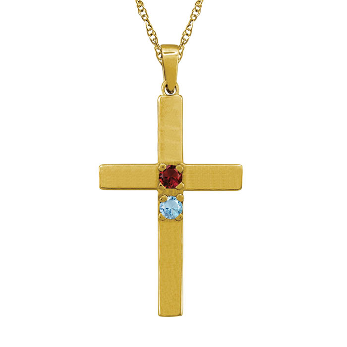 2 gemstone personalized cross necklace yellow gold