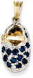 September Birthstone Sapphire Baby Shoe Charm Pendant, 14K Gold