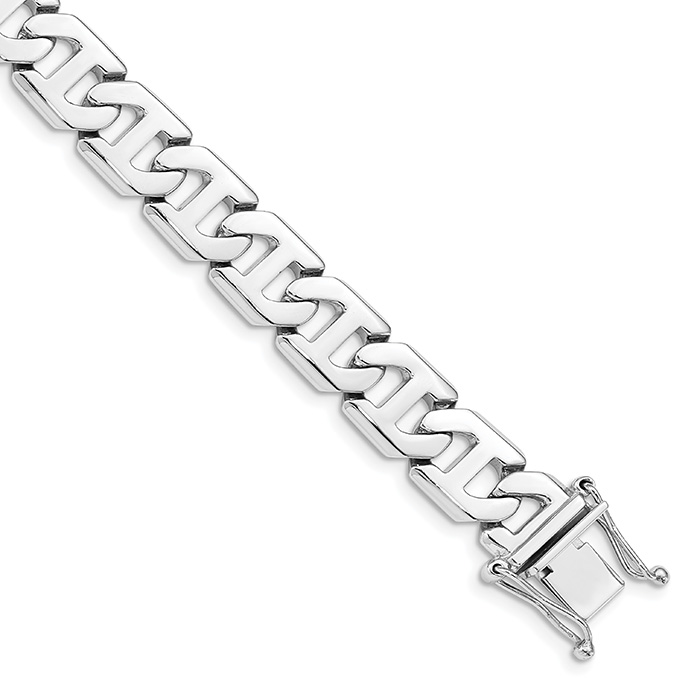 Men's 14K White Gold Fancy 10mm Mariner Link Bracelet, 8 Inches