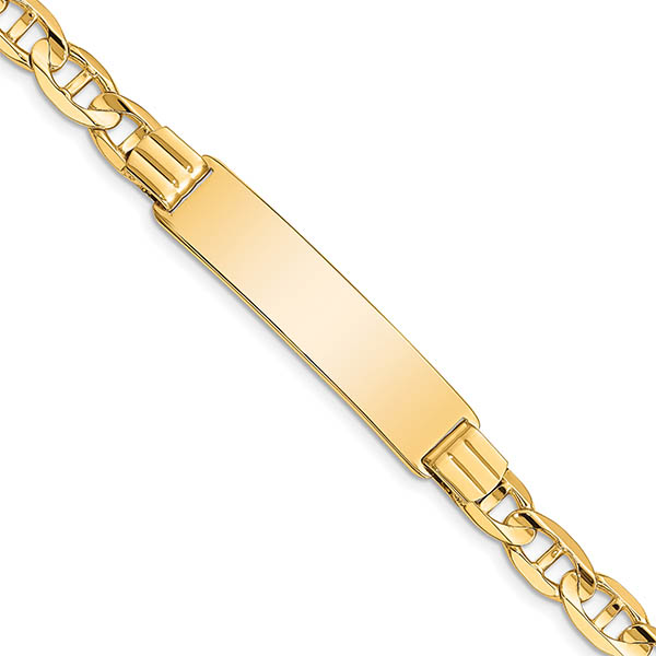 14k gold 7mm mariner link id bracelet, 8 inch