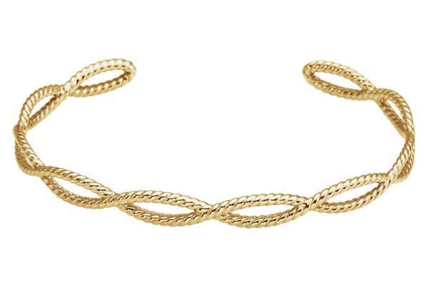 14K Gold Rope Cuff Bracelet for Women