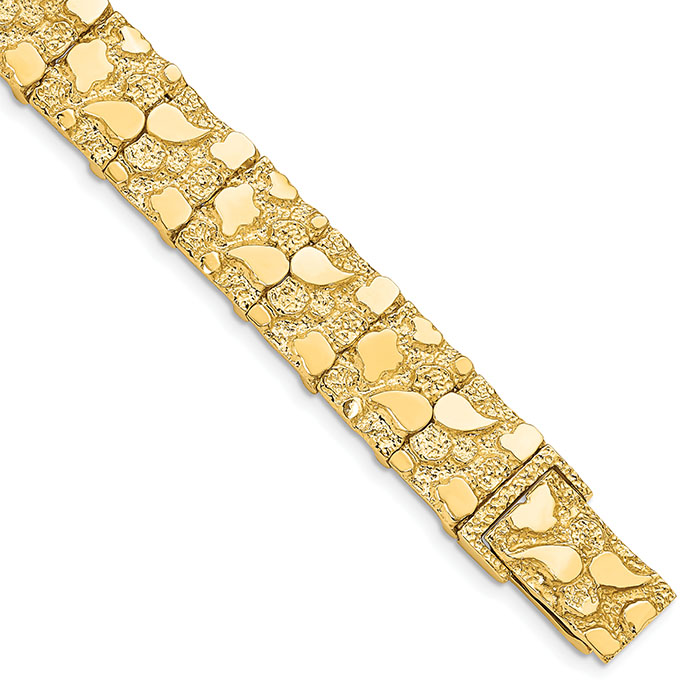 14K Solid Gold 12.5mm Men's Nugget Bracelet