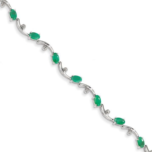 14K White Gold 3 Carat Oval Emerald Bracelet