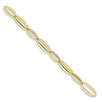18K Gold Italian Diamond Oval Link Bracelet for Women