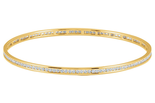 Channel-Set 2.28 Carat Diamond Bangle Bracelet, 14K Yellow Gold