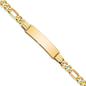 7mm 14k gold figaro id link bracelet, 8 inch
