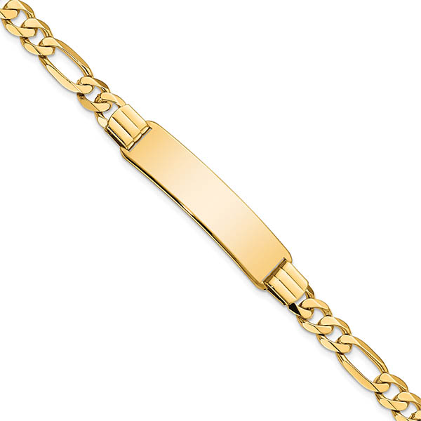 7mm 14k gold figaro id link bracelet, 8 inch