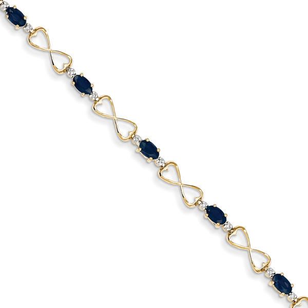 Crossed Hearts Oval Sapphire Bracelet, 14K Gold