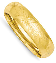 Florentine-Engraved Floral Hinged Bangle Bracelet, 14K Gold