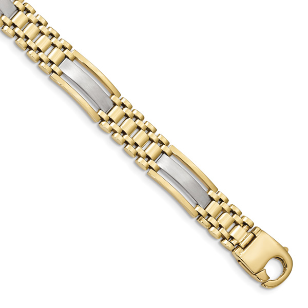Men's Italian 14K Two-Tone Gold Satin and Polished Design Bracelet