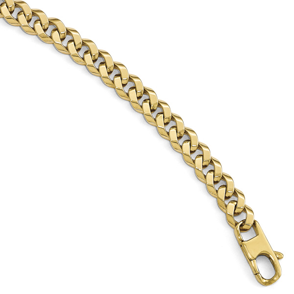 Men's Italian Beveled Handmade Curb Bracelet, 14K Gold