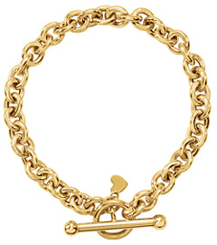 Rolo Toggle Bracelet with Small Heart Charm, 14K Gold
