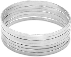 Set of 7 Flat Bangle Bracelets in Sterling Silver