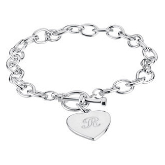 Engraveable Toggle Heart Charm Bracelet in Sterling Silver
