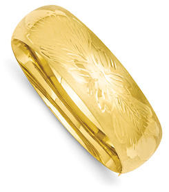 Wide Florentine Engraved Hinged Bangle Bracelet, 14K Gold