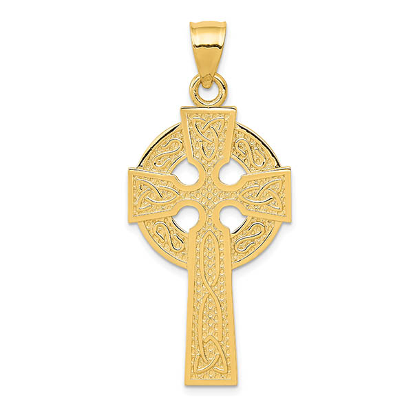 14K Gold Celtic Trinity Cross Pendant for Men