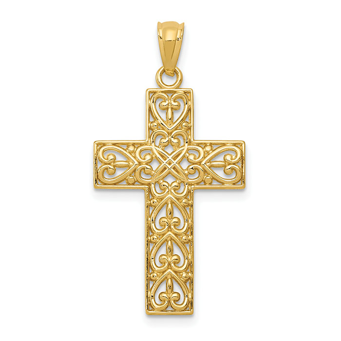 Celtic Heart Cross Pendant, 14K Gold