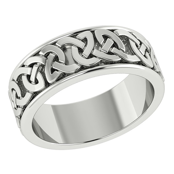 14K White Gold Wide Celtic Knot Wedding Band Ring