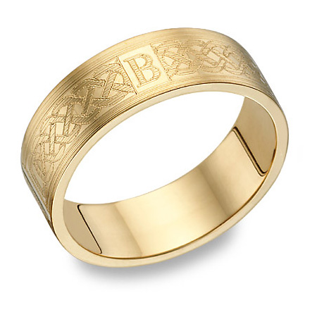 Personalized Engraved Celtic Initial Wedding Band Ring, 14K Gold